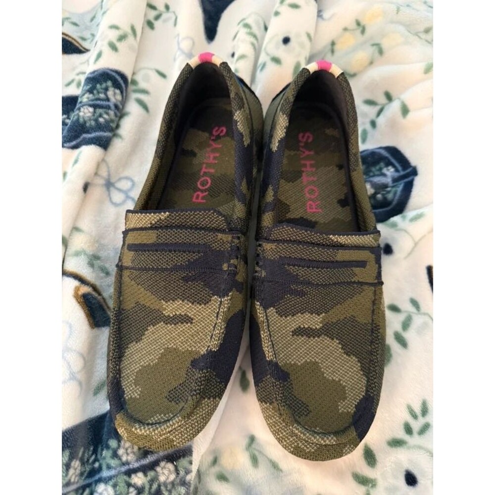 Rothy’s driving loafers- blue and green camo 9.5